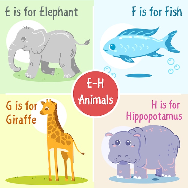 Free Vector e to h animals collection