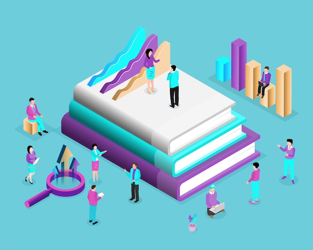 Free Vector e-learning, online education concept 3d isometric. e-learning technology, graphic of realistic computer notebook with book's pages as screen internet studying, online training, online book, tutorial