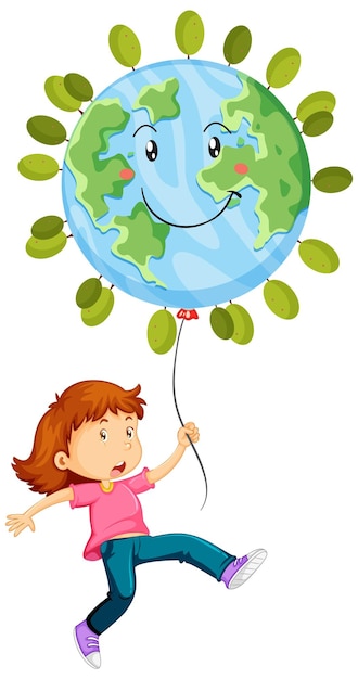 Free vector earth day logo concept with a girl holding balloon