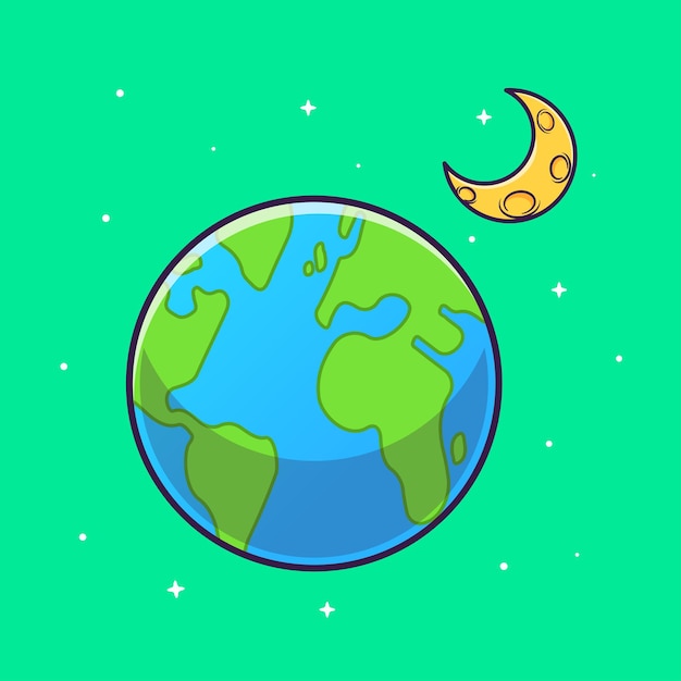 Free vector earth with moon in space cartoon vector icon illustration. science technology icon concept isolated