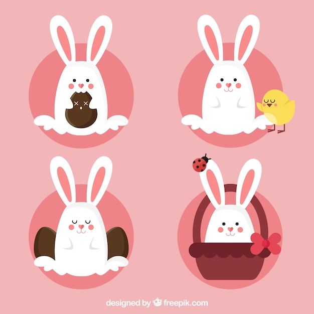 Free vector easter bunnies collection in flat style