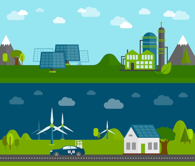 Free Vector eco energy flat banners set