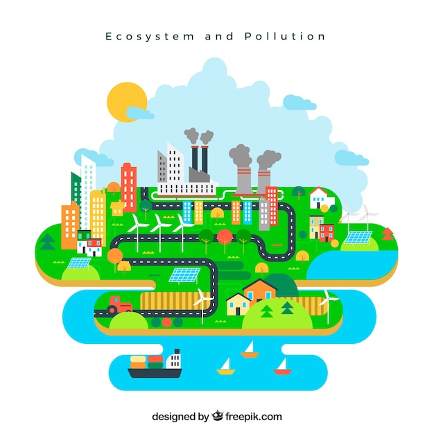 Free Vector ecosystem and pollution concept in flat style