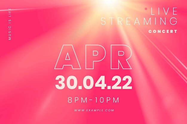 Free Vector editable pink banner template vector with light effect for live streaming concert in the new normal