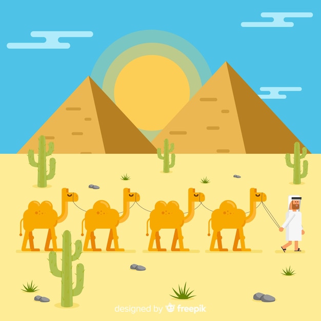 Free Vector egypt landscape with caravan