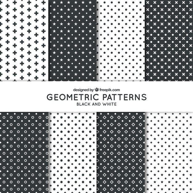 Free vector eight black and white patterns