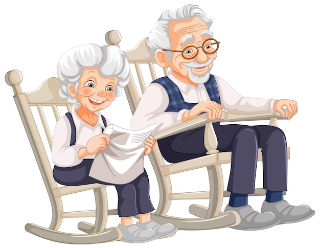 Free Vector elderly couple relaxing on rocking chairs