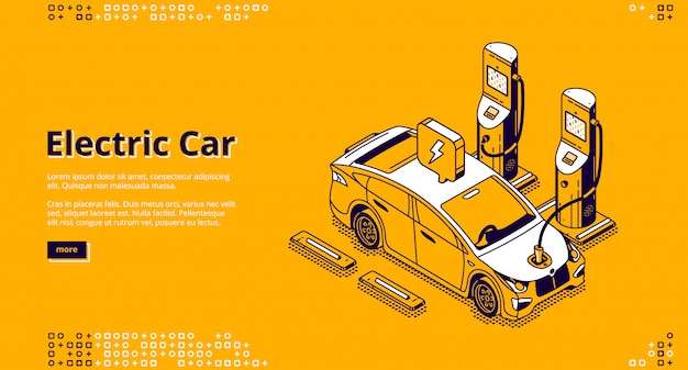 Free Vector electric car on charger station banner