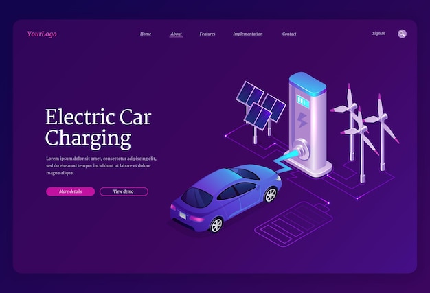 Free Vector electric car charging landing page