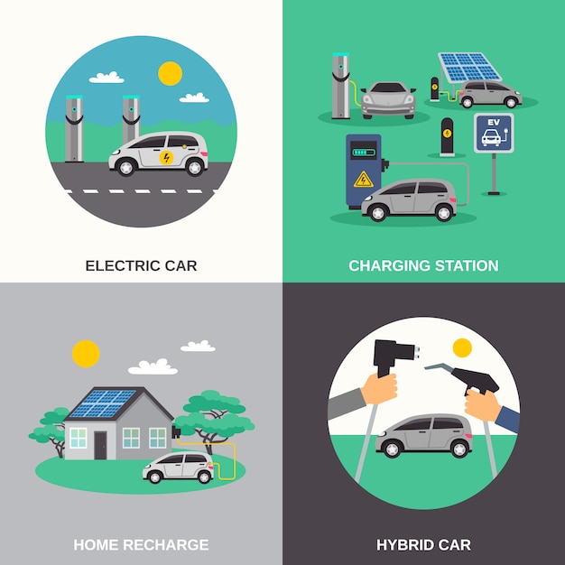 Free Vector electric car flat elements and characters