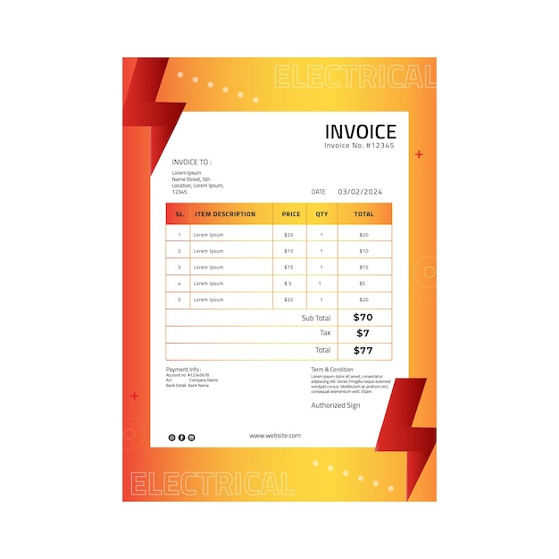 Free Vector electrician ad invoice template