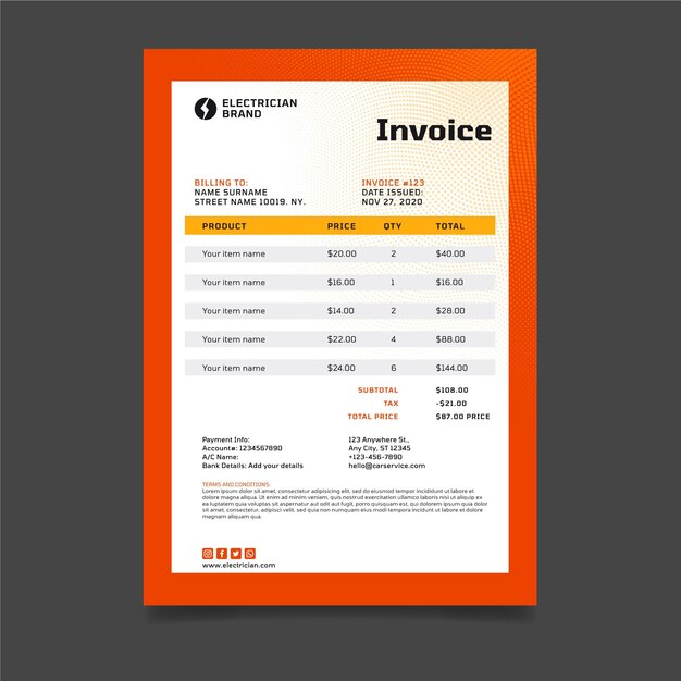 Electrician invoice template