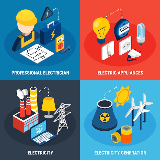 Free vector electricity isometric 3d icon set