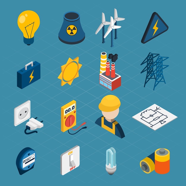 Free Vector electricity isometric icons