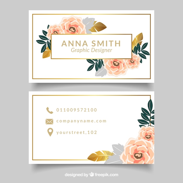 Elegant corporate card with flowers and golden details