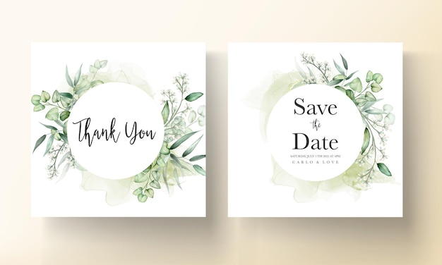 Free vector elegant eucalyptus leaves watercolor wedding invitation card