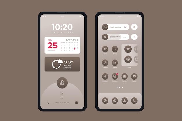 Free vector elegant home screen theme for smartphone