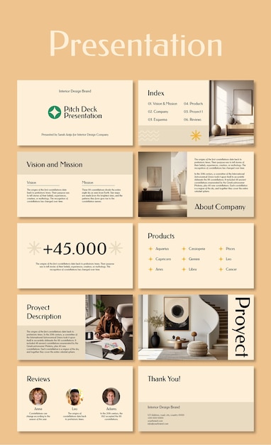 Free Vector elegant modern interior design project pitch deck presentation