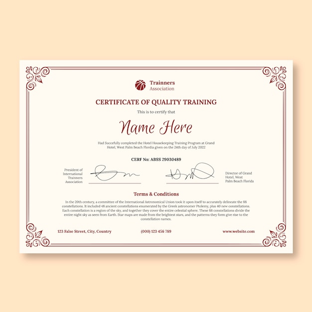 Elegant quality training certificate