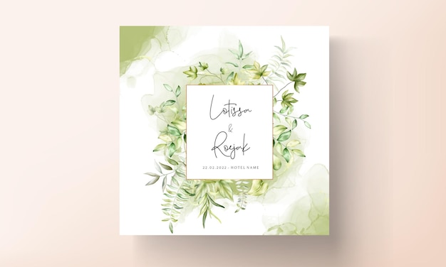 Free vector elegant watercolor leaves wedding card template