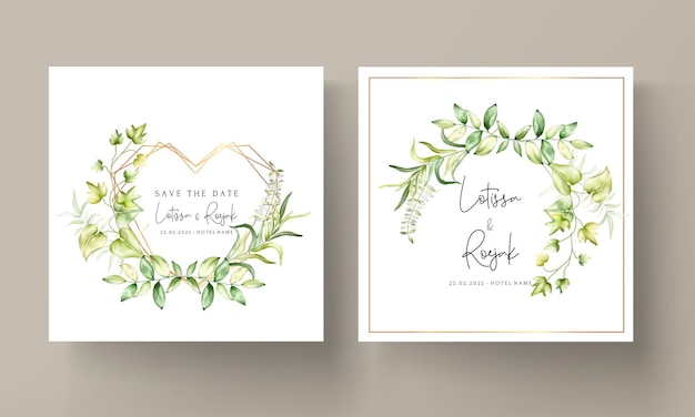 Free vector elegant watercolor leaves wedding card template