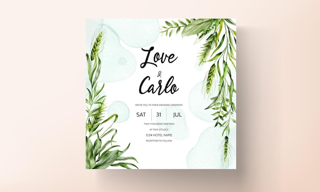 Free vector elegant wedding invitation template with leaves