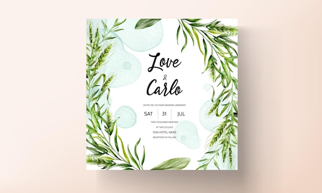 Free vector elegant wedding invitation template with leaves