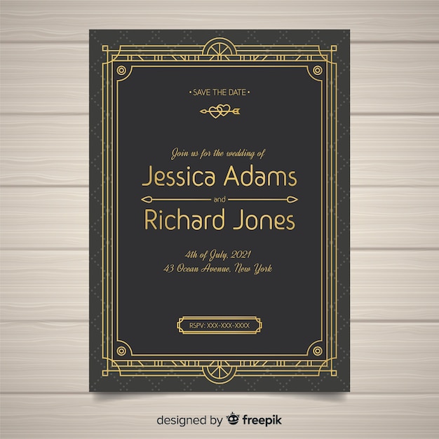 Free Vector elegant wedding invitation template with ornaments