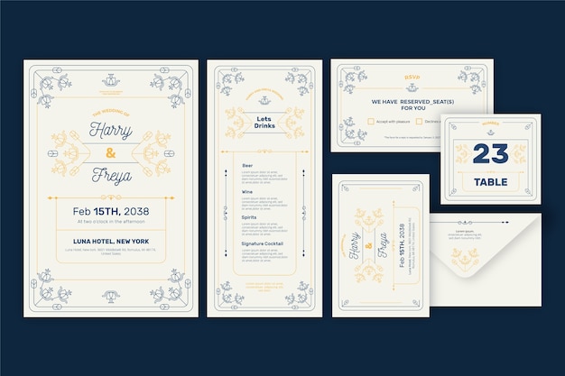 Free Vector elegant wedding stationery set