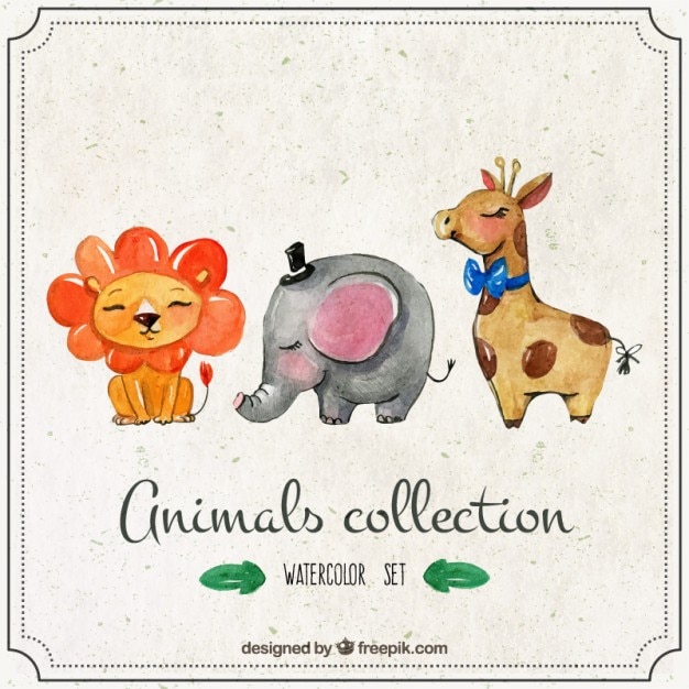 Free Vector  elephant with watercolor lovely animals