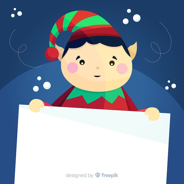 Free vector elf holding blank sign background