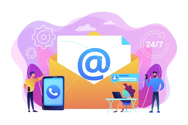 Free Vector email marketing, internet chatting, 24 hours support. get in touch, initiate contact, contact us, feedback online form, talk to customers concept.