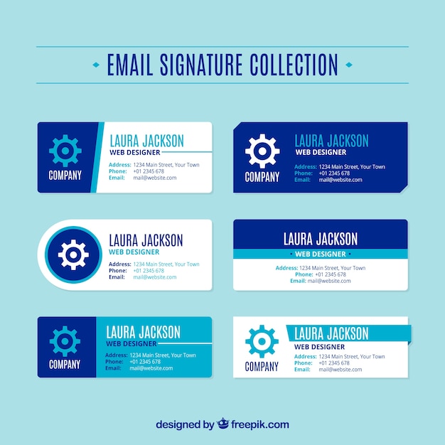 Free vector email signature collection in flat style