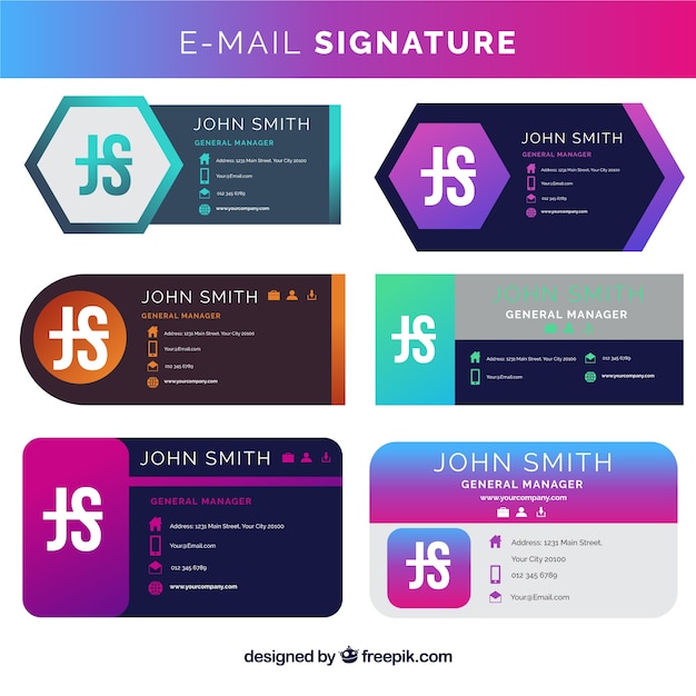 Free Vector email signature collection in gradient style