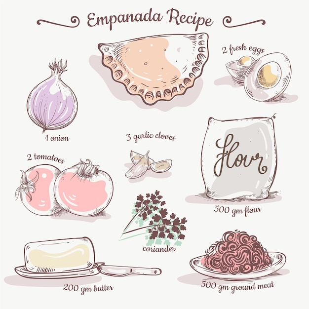 Free Vector empanada recipe with ingredients