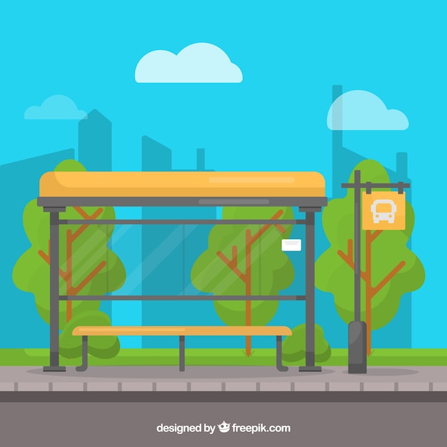 Free Vector empty bus stop background in flat style