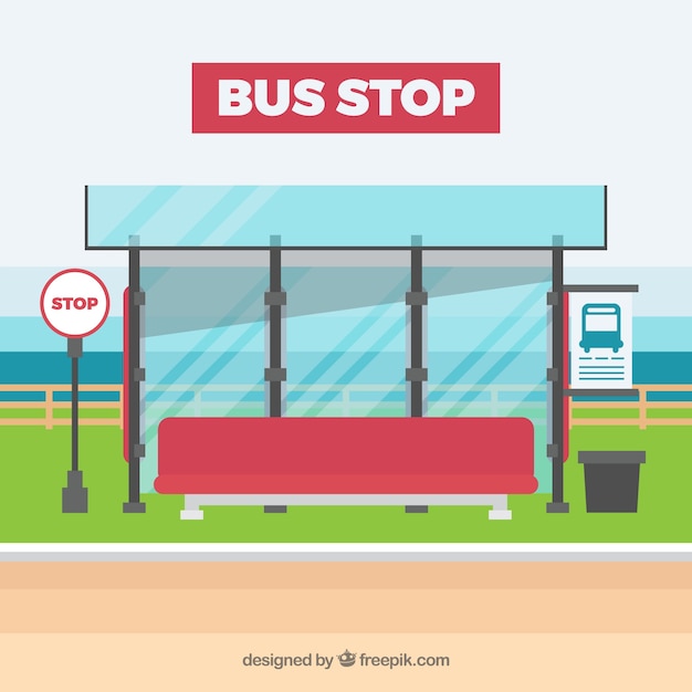 Free vector empty bus stop with flat design