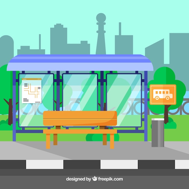 Free vector empty bus stop with flat design