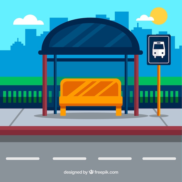 Free Vector empty bus stop with flat design