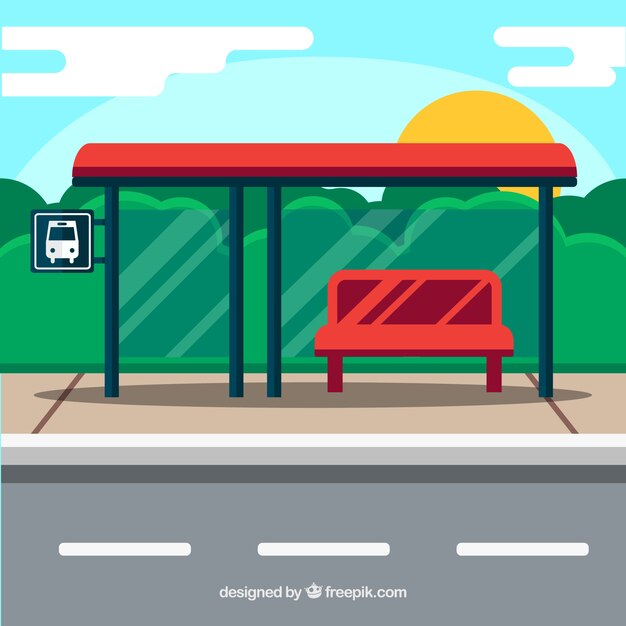 Empty bus stop with flat design