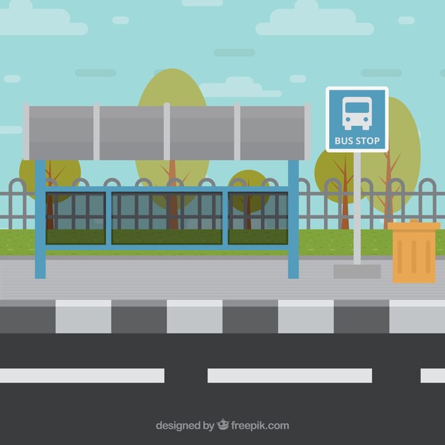 Empty bus stop with flat design