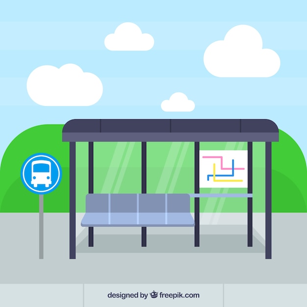 Free vector empty bus stop with flat design