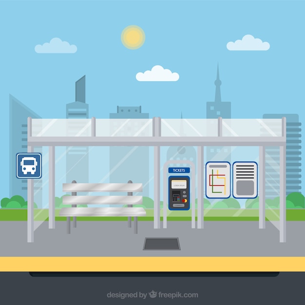 Free Vector empty bus stop with flat design