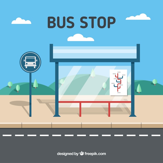 Empty bus stop with flat design