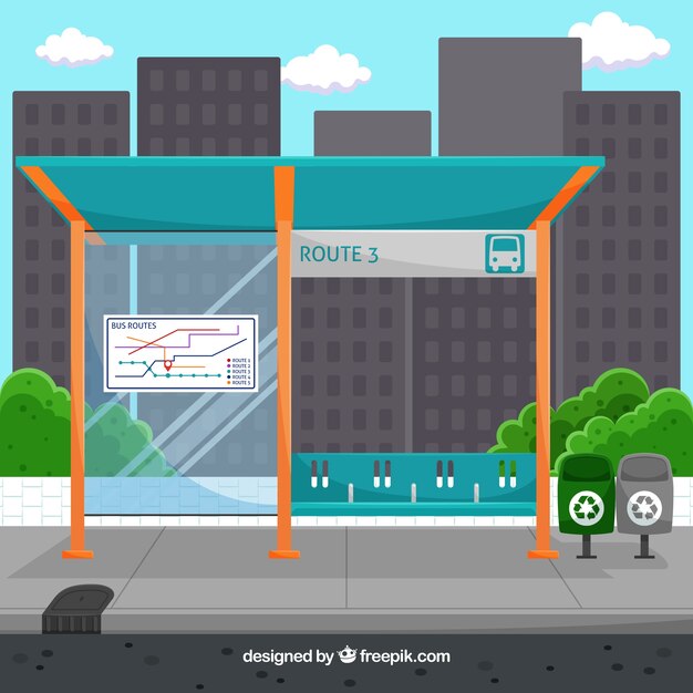 Empty bus stop with flat design