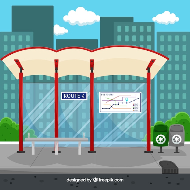 Empty bus stop with flat design