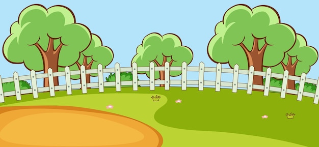 Free vector empty park landscape scene with many trees
