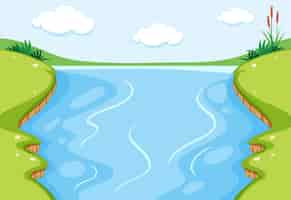 Free vector empty river with meadow scene