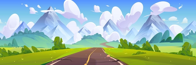 Free vector empty road among field and mountains