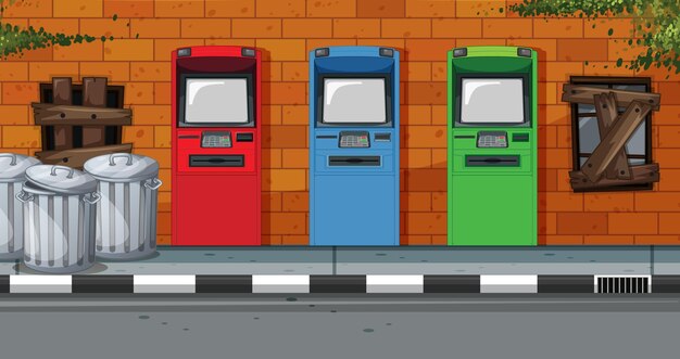 Empty scene with ATM on street in the city